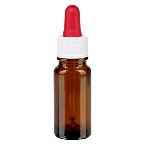 Pipetfles bruin 10ml - pipet wit/rood - per stuk