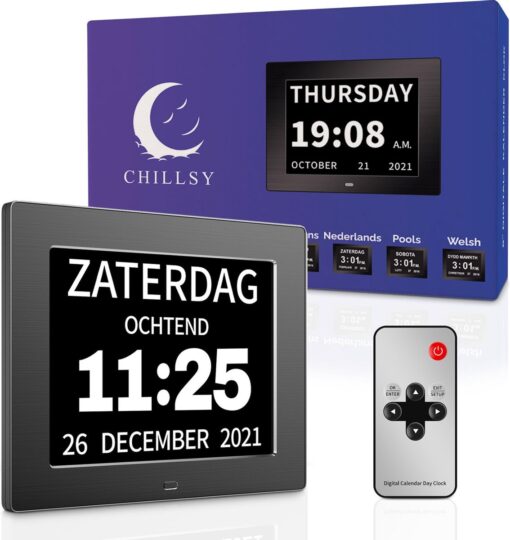 Chillsy - Digitale Dementieklok XL – Kalenderklok met Datum en Dag – Alarmfunctie – 8 inch