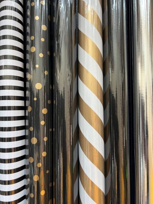 Inpakpapier Cadeaupapier Zwart, Wit, Goud, Luxe (Breedte: 70 cm, Lengte: 2m) - 6 rollen