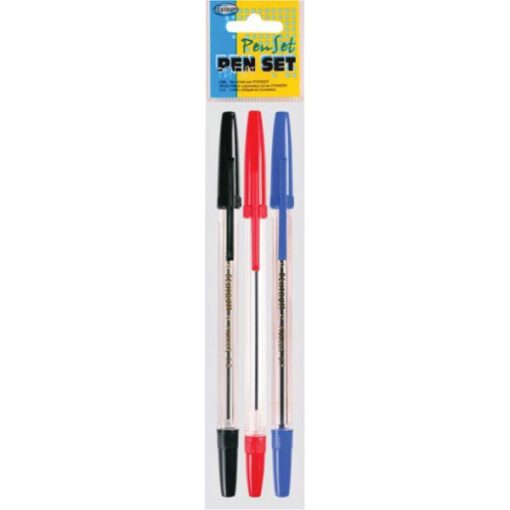 Set van 3 balpennen (blauw, zwart en rood)