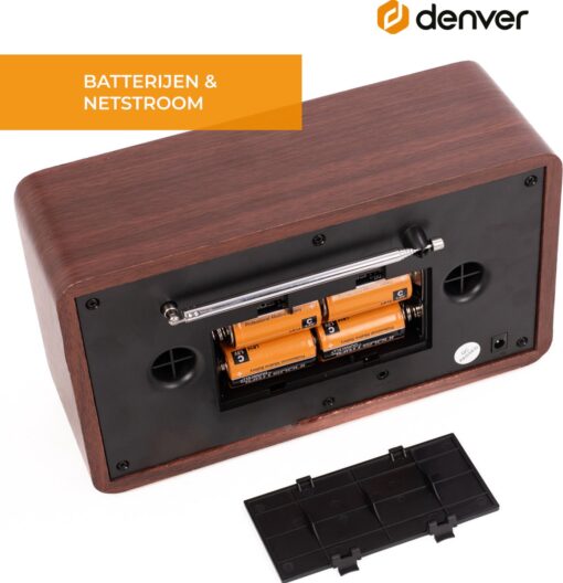 Denver DAB Radio - Model 2023 - Retro Radio - Bluetooth - DAB+/ FM - Dimbaar - Batterijen & Netstroom - DAB18 - Hout - Afbeelding 3