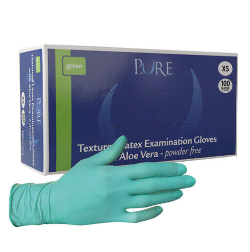 PURE AloeCare latex handschoenen poedervrij groen XS - 100 stuks